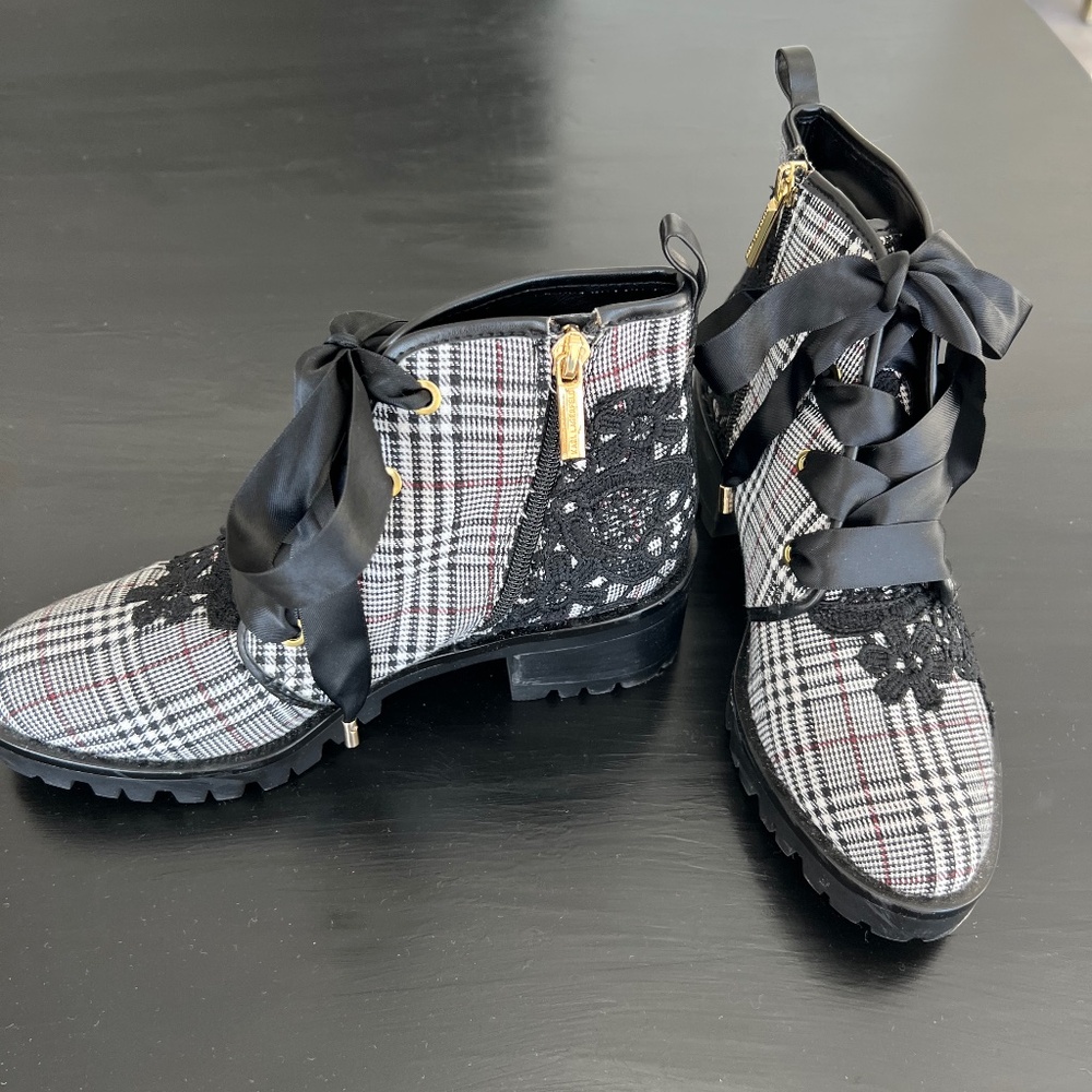 Karl Lagerfeld Black and White Plaid Booties